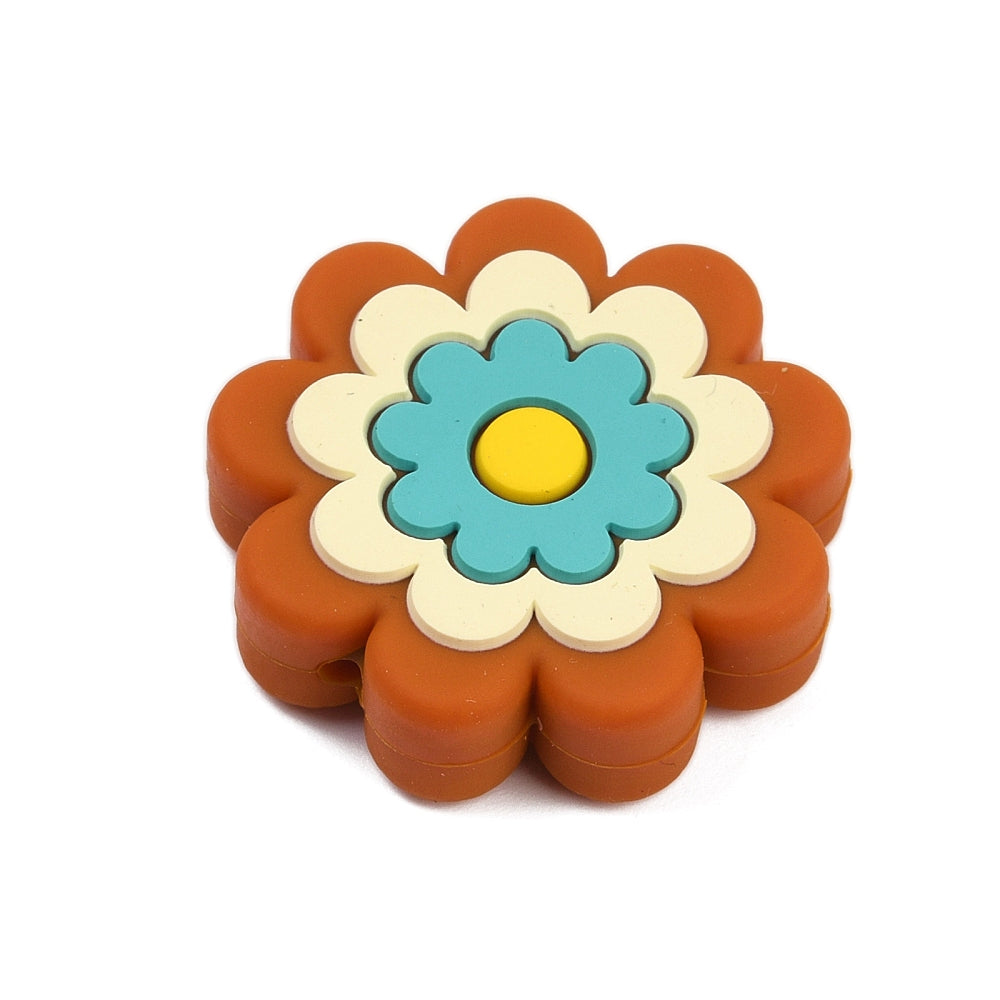 Silicone Flower Bead - Brown