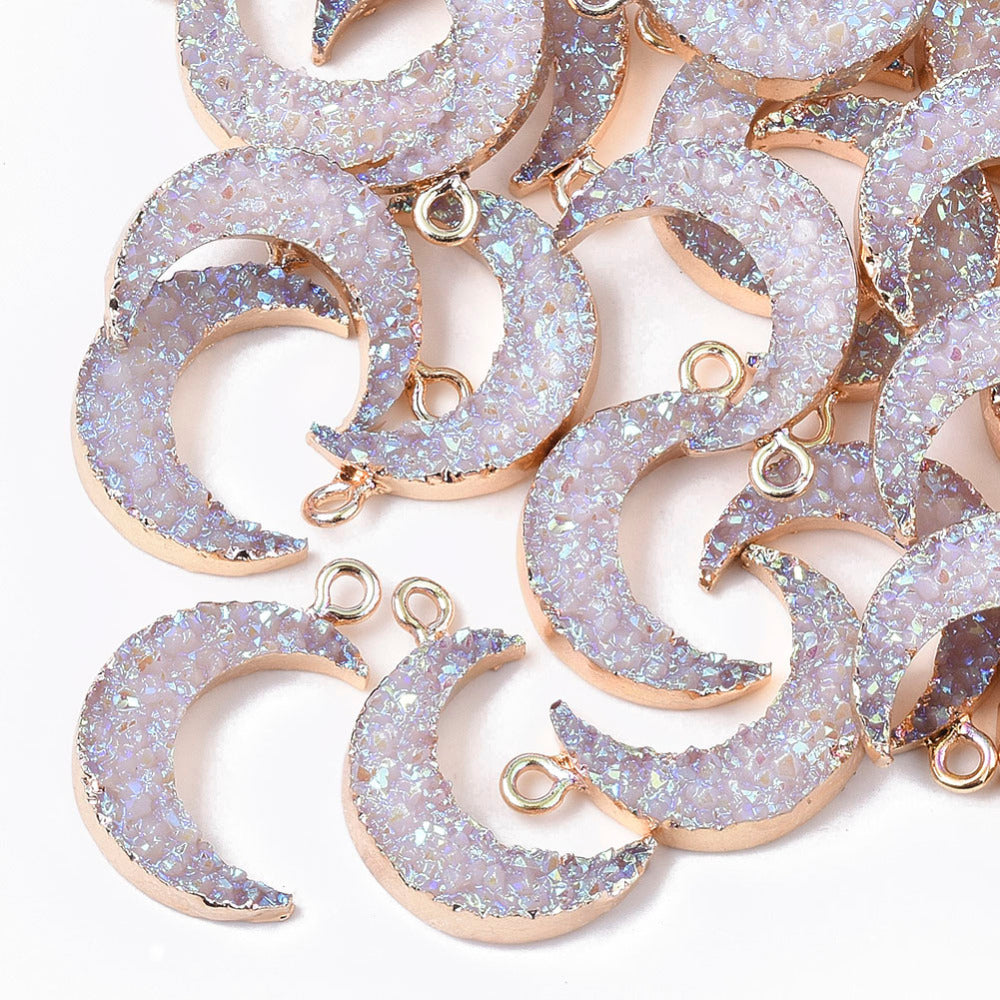 Faux Drusy Crescent Moon