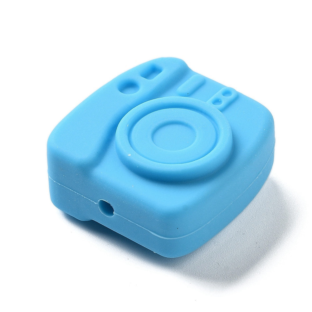 Blue Camera Silicone Bead