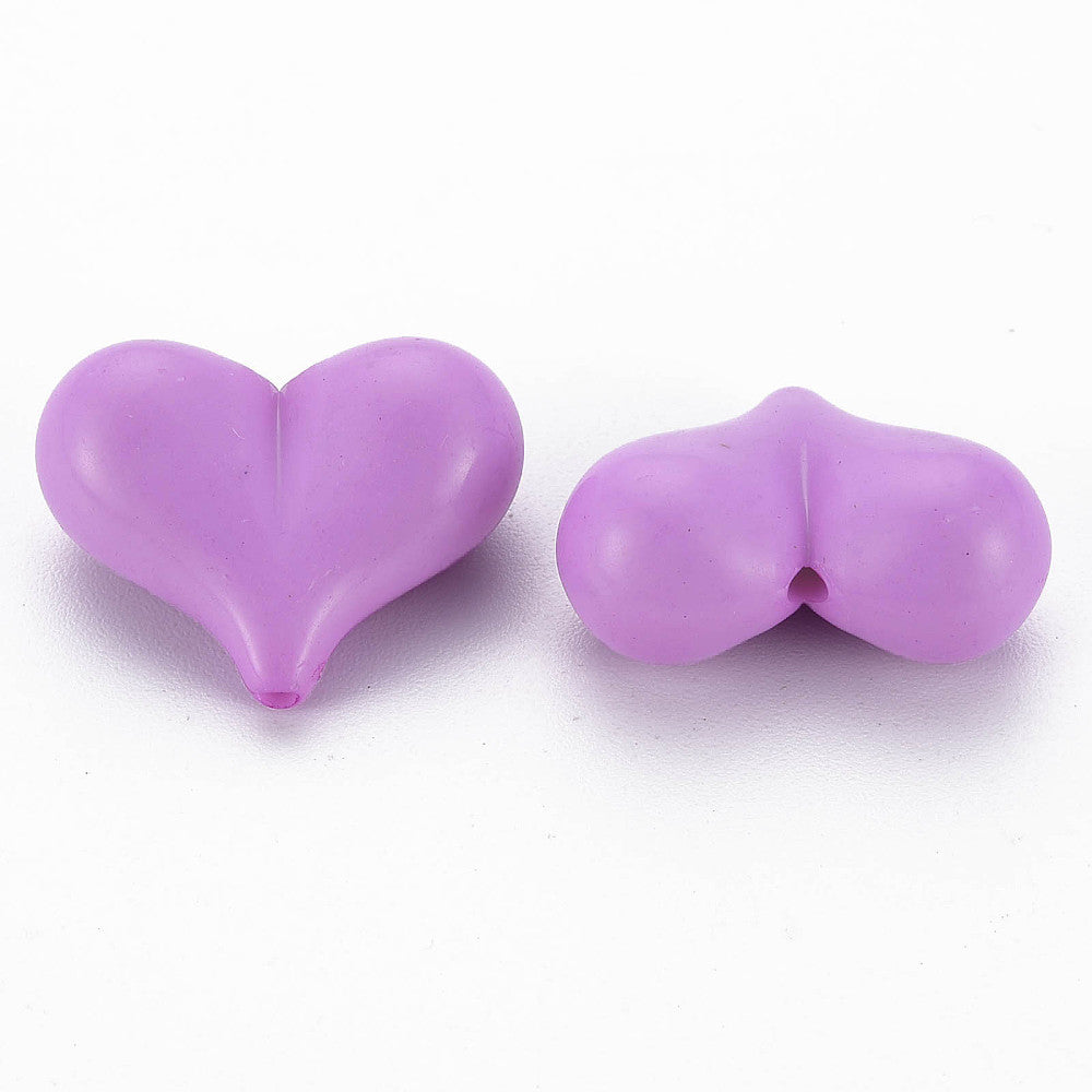 Acrylic Heart Beads - Purple