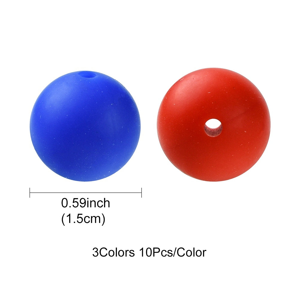 15 MM Silicone Beads - Red, White, Blue