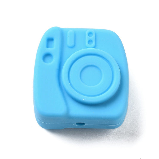 Blue Camera Silicone Bead