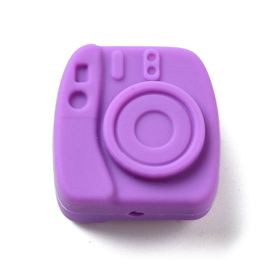 Purple Camera Silicone Bead