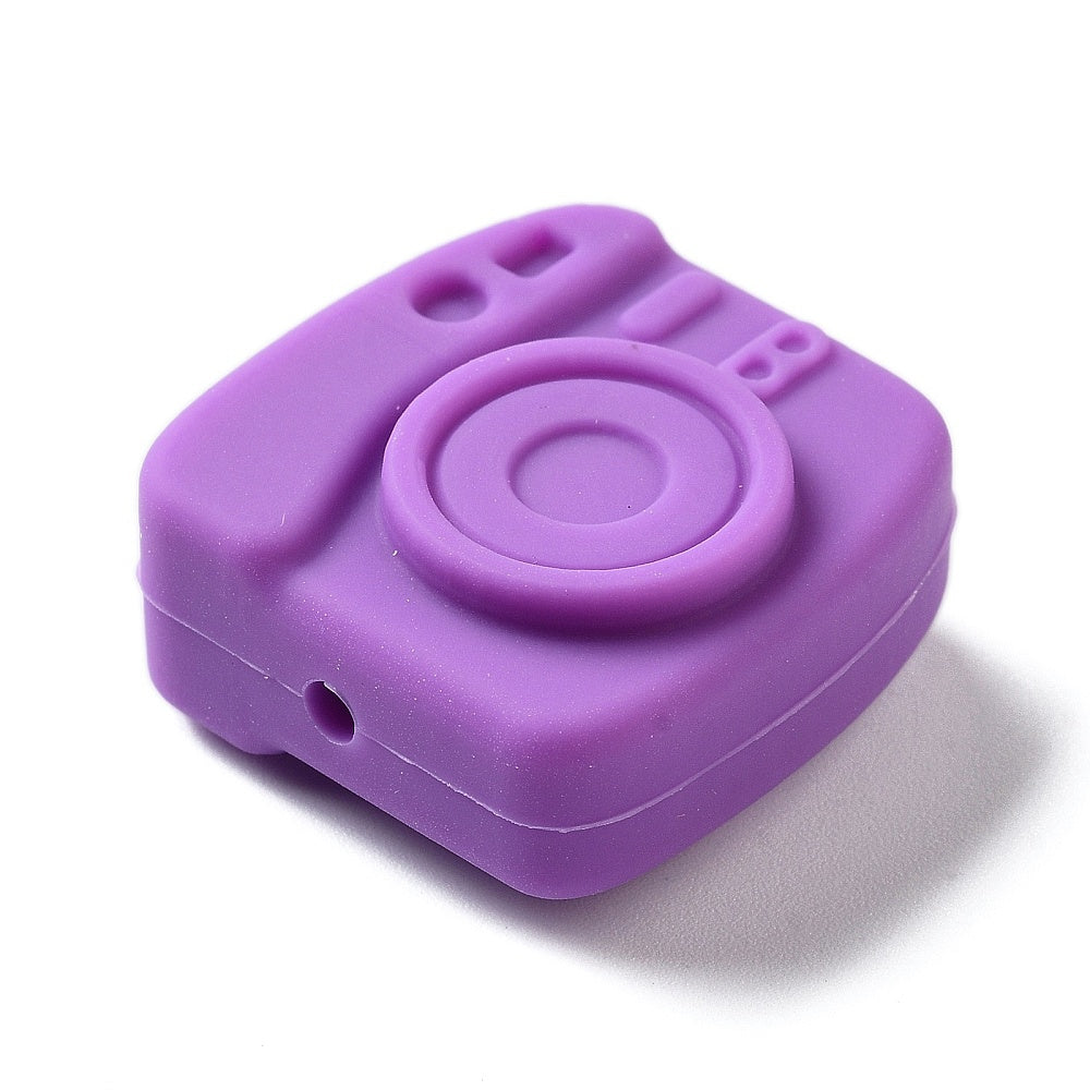 Purple Camera Silicone Bead