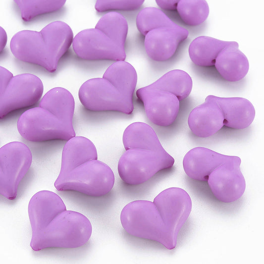 Acrylic Heart Beads - Purple