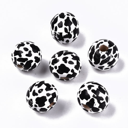 Cow Print Wooden Beads
