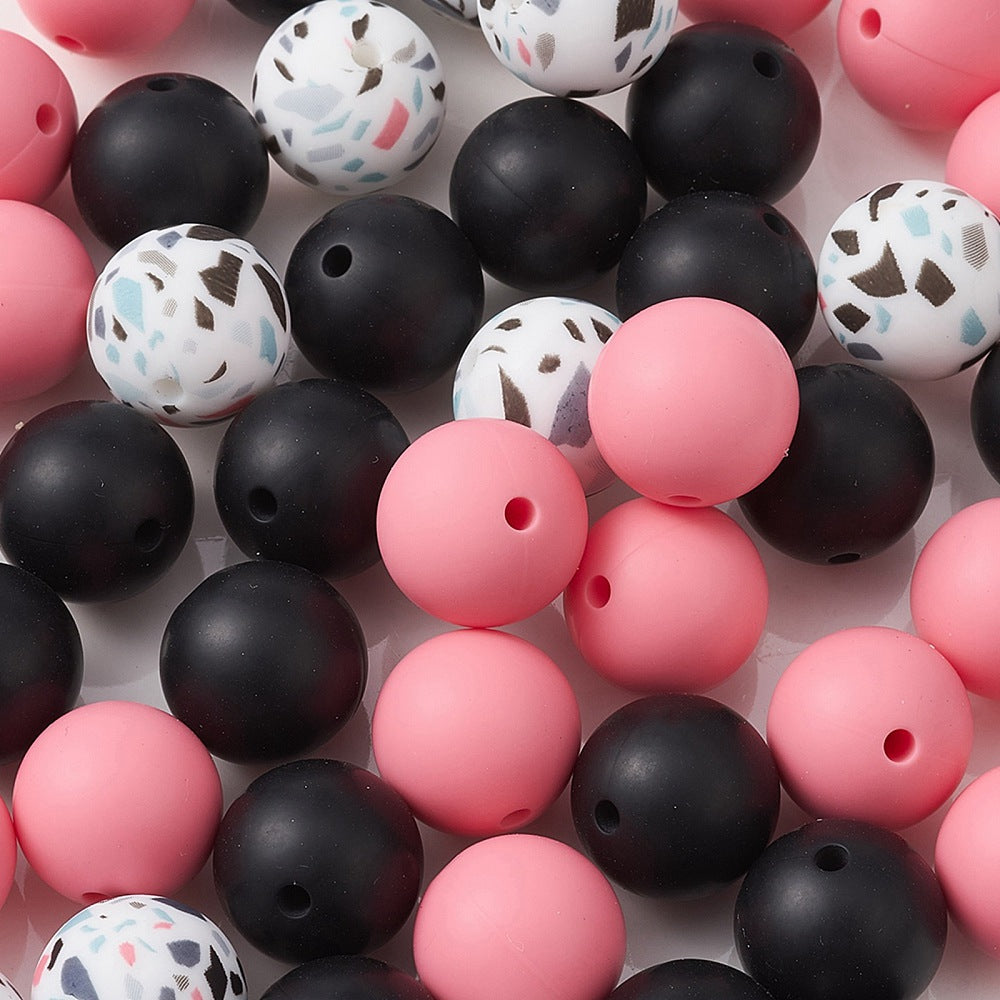 15 MM Silicone Beads - Pink/Black