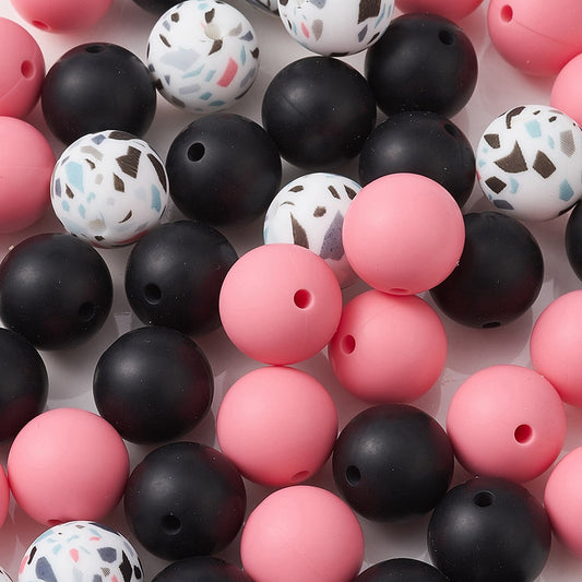 15 MM Silicone Beads - Pink/Black