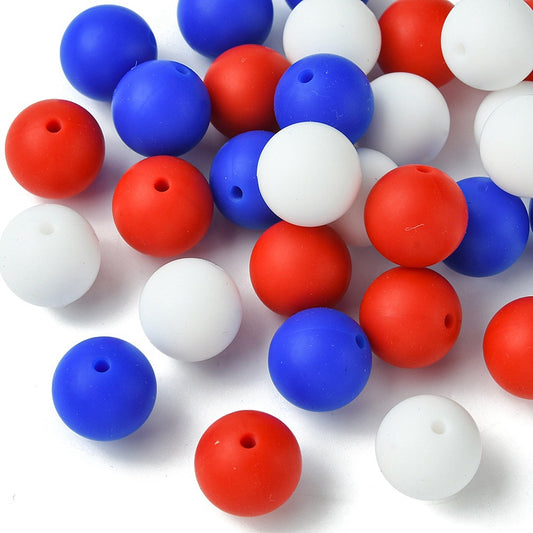 15 MM Silicone Beads - Red, White, Blue